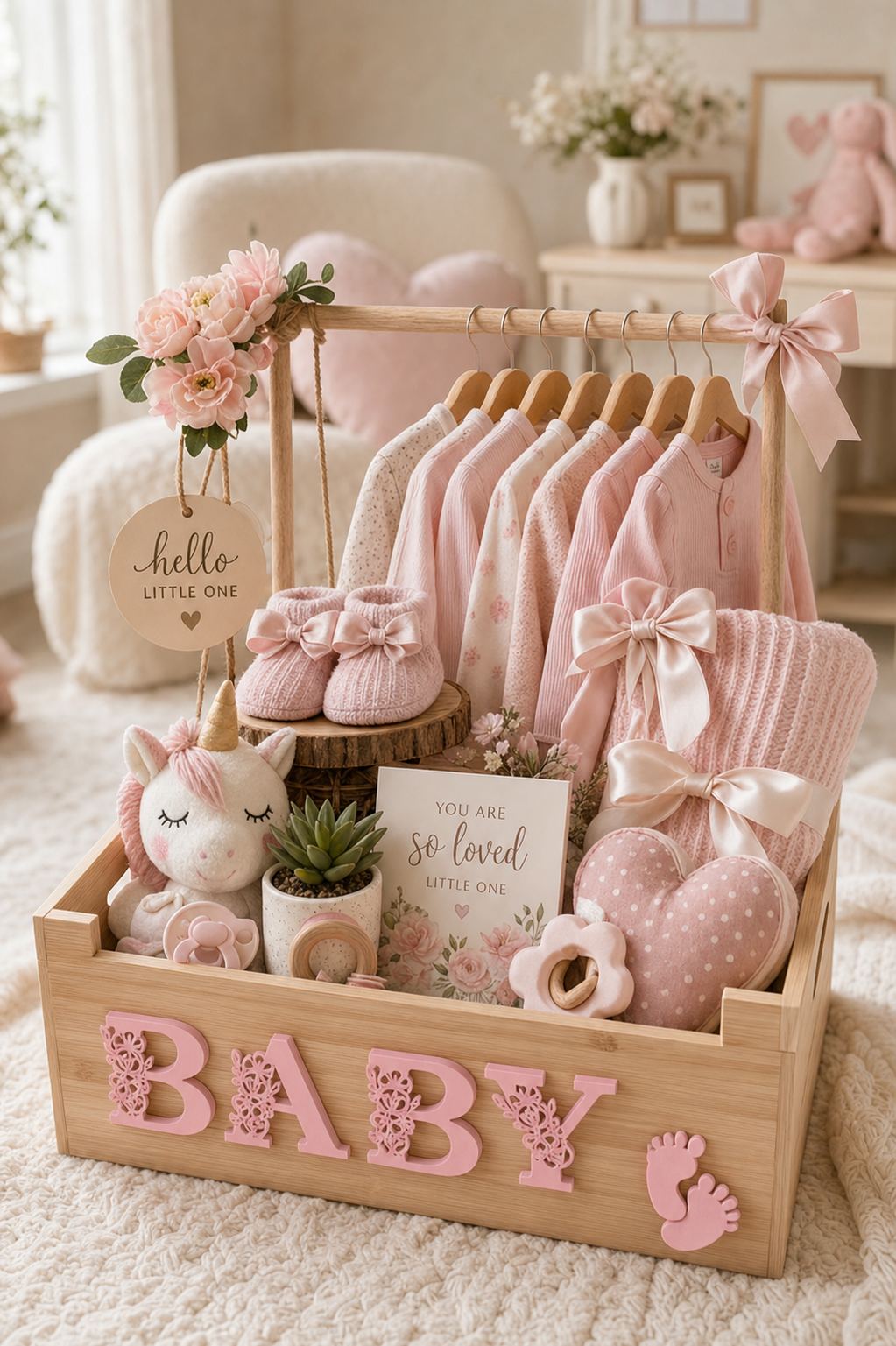 Luxury baby girl shower hamper